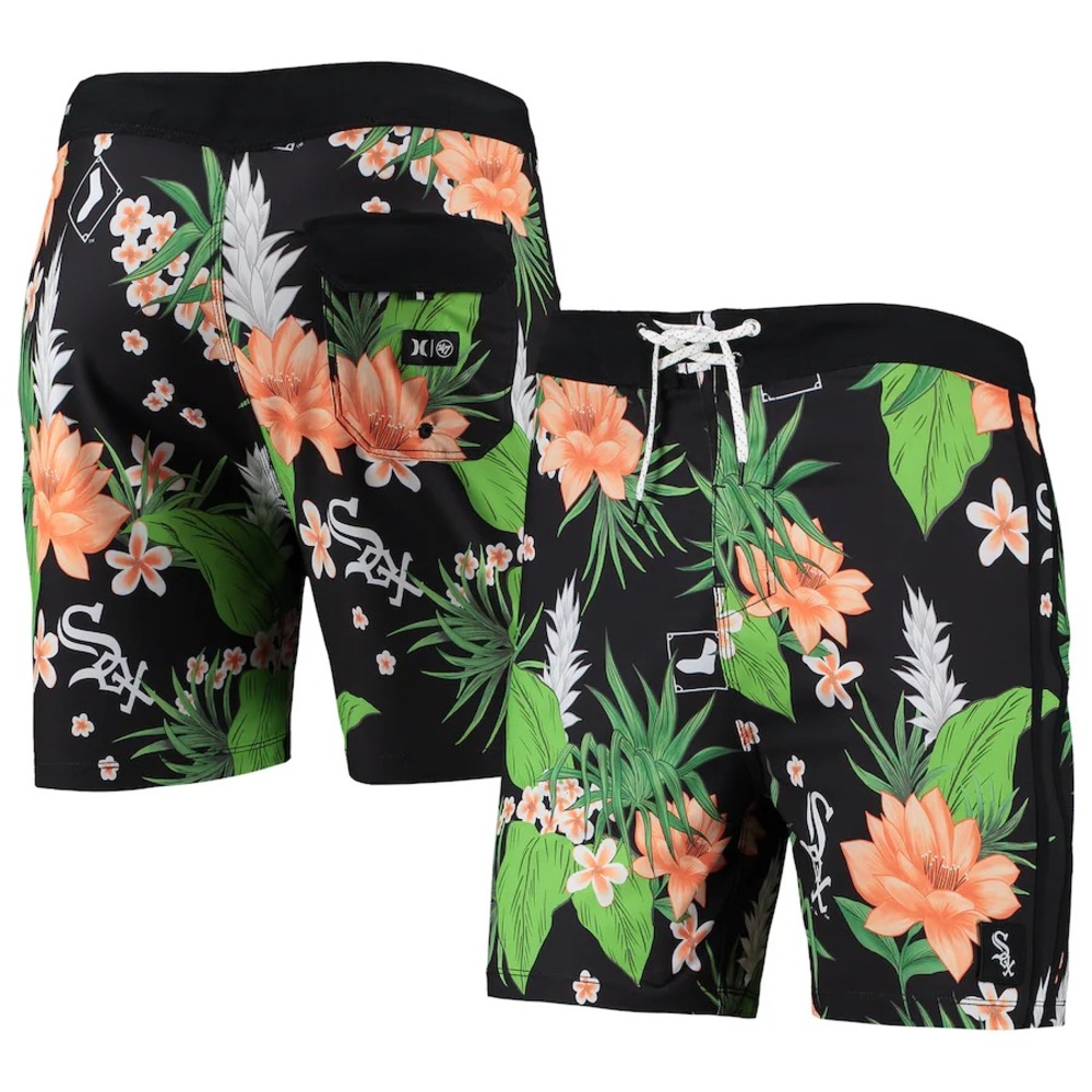 Hurley X MLB Men's Chicago White Sox  '47 Black Phantom Tailgate Swim Shorts NWT